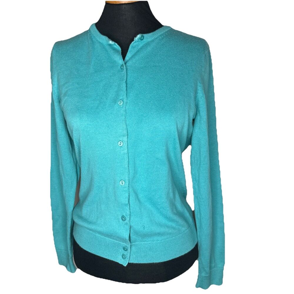 Vintage Cherokee Womens Small Teal Cardigan Button Up Sweater Cotton Grandmacore